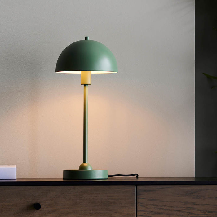 Saroma Gloss White Inner Shade Table Lamp In Matt Myrtle Green