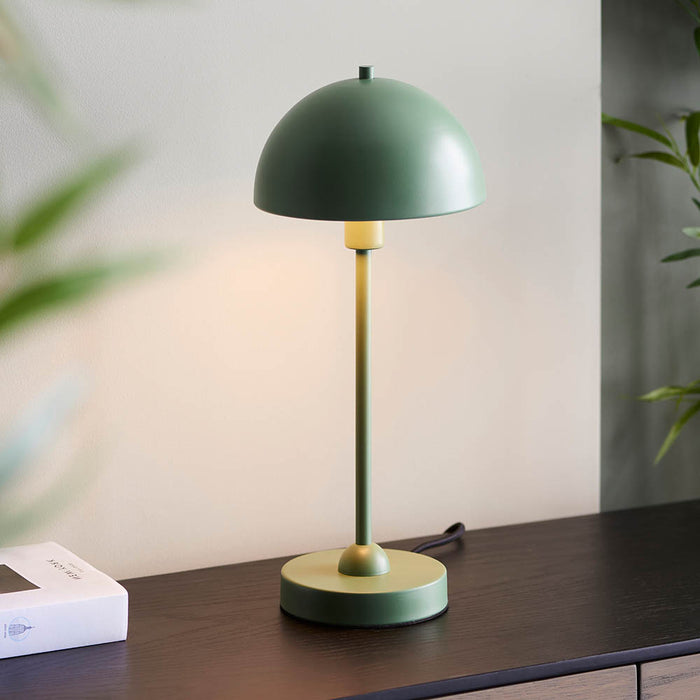 Saroma Gloss White Inner Shade Table Lamp In Matt Myrtle Green