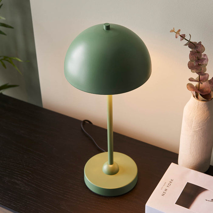 Saroma Gloss White Inner Shade Table Lamp In Matt Myrtle Green