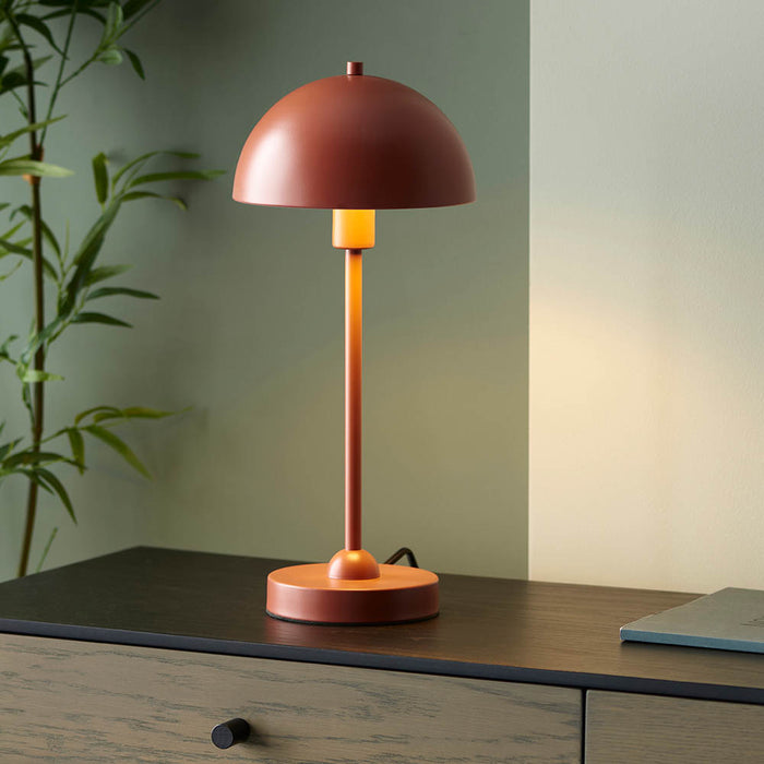 Saroma Gloss White Inner Shade Table Lamp In Matt Terracotta