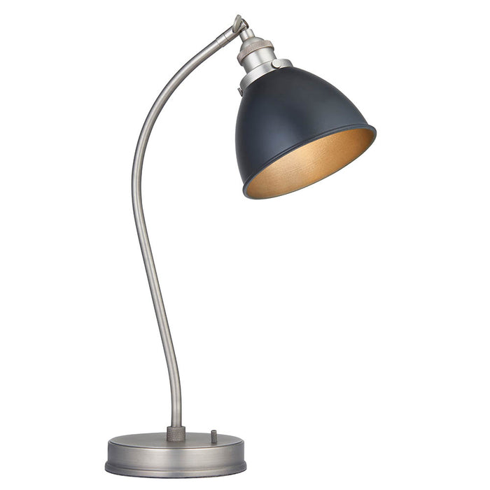 Franklin Task Matt Black Rolled Edge Metal Shade Table Lamp In Aged Pewter Base