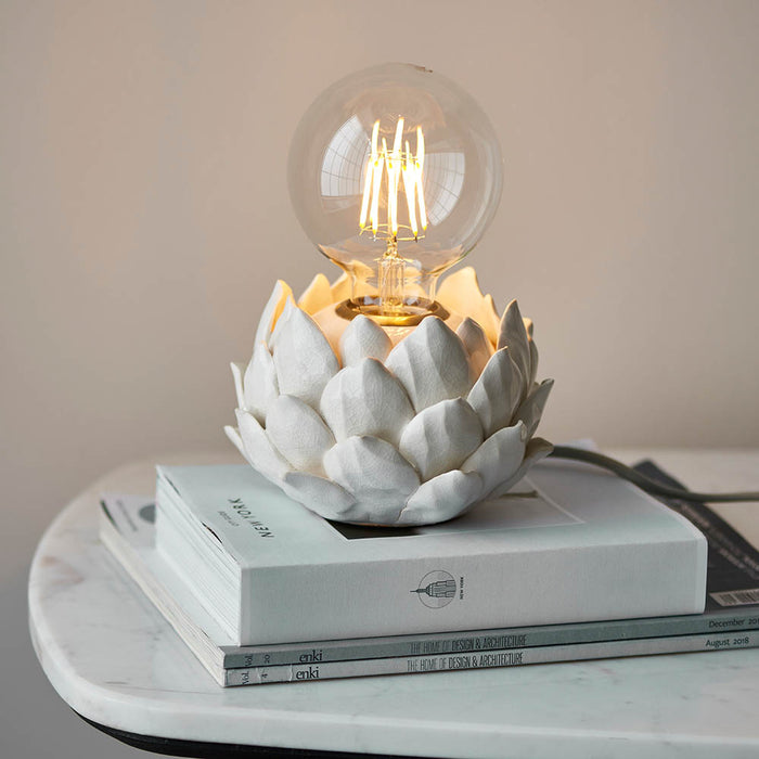 Artichoke Style Ceramic Base Table Lamp In Oatmeal Crackle Glaze