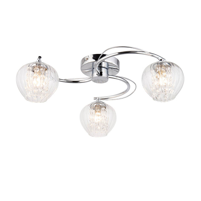 Mesmer 3 Lights Clear Ribbed Glass Semi Flush Ceiling Light In Chrome