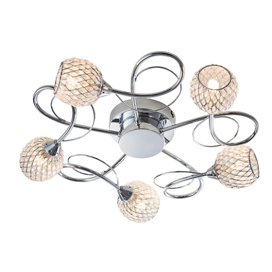 Aherne 5 Lights Clear Glass Semi Flush Ceiling Light In Polished Chrome