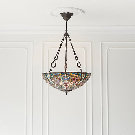 Anderson Inverted 3 Lights Tiffany Glass Ceiling Pendant Light In Dark Bronze