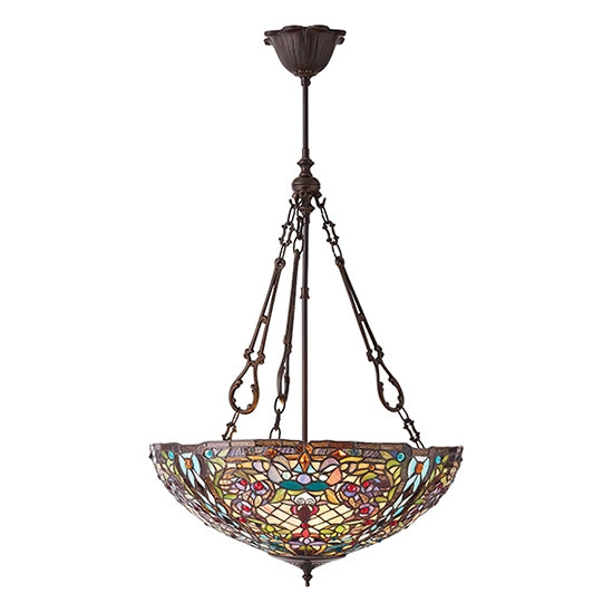 Anderson Inverted 3 Lights Tiffany Glass Ceiling Pendant Light In Dark Bronze