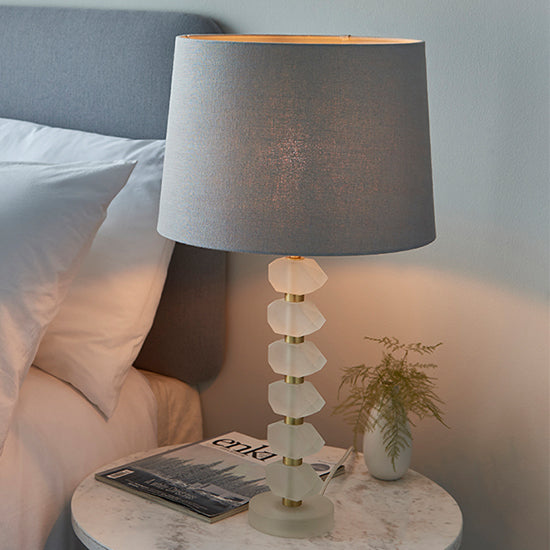 Annabelle And Mia 14 Inch Charcoal Shade Table Lamp In Frosted Crystal Glass