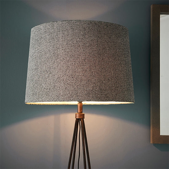 Apollo Grey Fabric Floor Lamp In Aged Copper