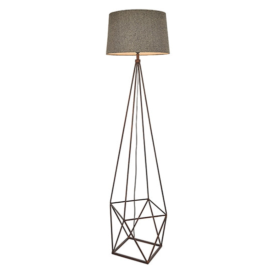 Apollo Grey Fabric Floor Lamp In Aged Copper