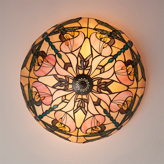 Ashton Large 2 Lights Tiffany Glass Flush Ceiling Light In Dark Bronze