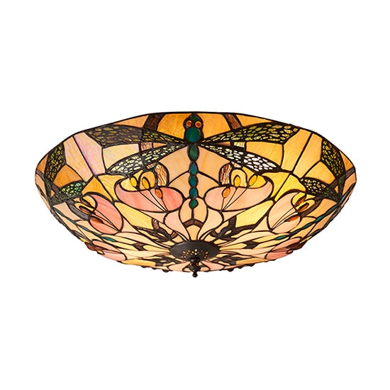 Ashton Large 2 Lights Tiffany Glass Flush Ceiling Light In Dark Bronze