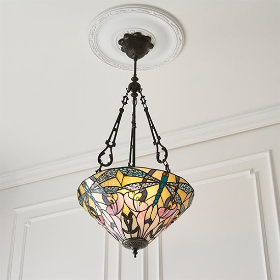 Ashton Medium Inverted 3 Lights Tiffany Glass Flush Ceiling Light In Dark Bronze