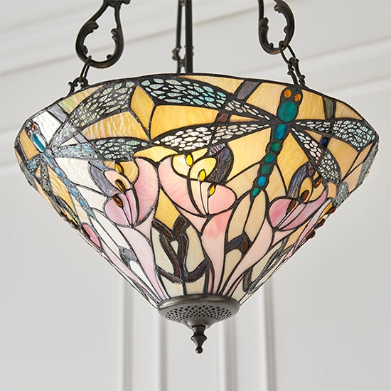 Ashton Medium Inverted 3 Lights Tiffany Glass Flush Ceiling Light In Dark Bronze