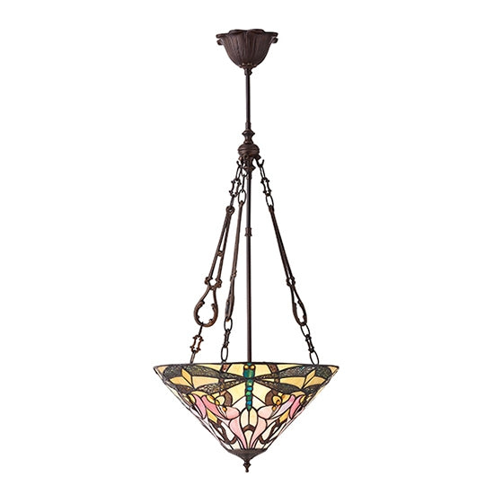 Ashton Medium Inverted 3 Lights Tiffany Glass Flush Ceiling Light In Dark Bronze