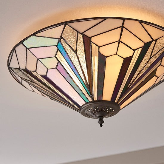 Astoria Large Tiffany Glass 2 Lights Flush Ceiling Light In Black