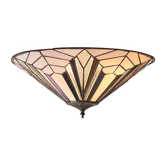 Astoria Large Tiffany Glass 2 Lights Flush Ceiling Light In Black