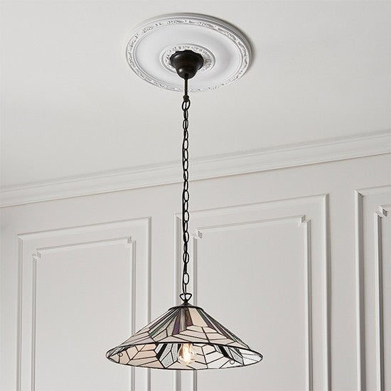 Astoria Large Inverted Tiffany Glass 3 Lights Ceiling Light In Dark Bronze