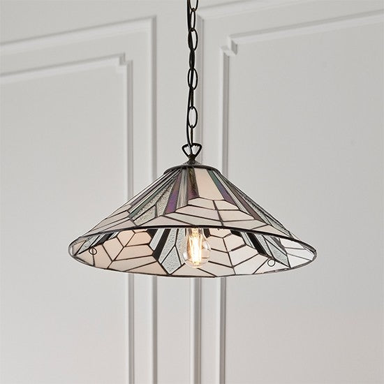 Astoria Large Inverted Tiffany Glass 3 Lights Ceiling Light In Dark Bronze