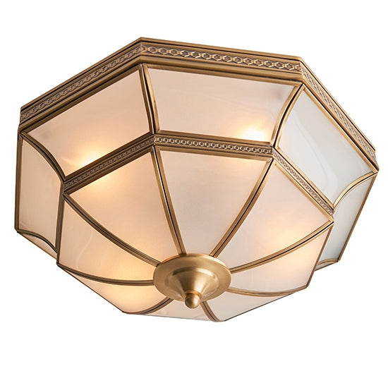 Balfour Frosted Glass 4 Lights Flush Ceiling Light In Antique Brass