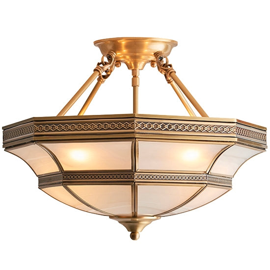 Balfour Frosted Glass 4 Lights Semi Flush Ceiling Light In Antique Brass