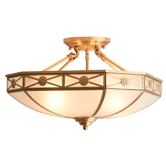 Bannerman Frosted Glass 4 Lights Semi Flush Ceiling Light In Antique Brass