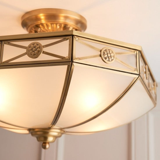 Bannerman Frosted Glass 4 Lights Semi Flush Ceiling Light In Antique Brass