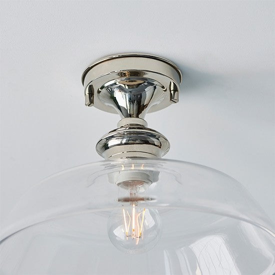 Barford Clear Glass Shade Semi Flush Ceiling Light In Bright Nickel