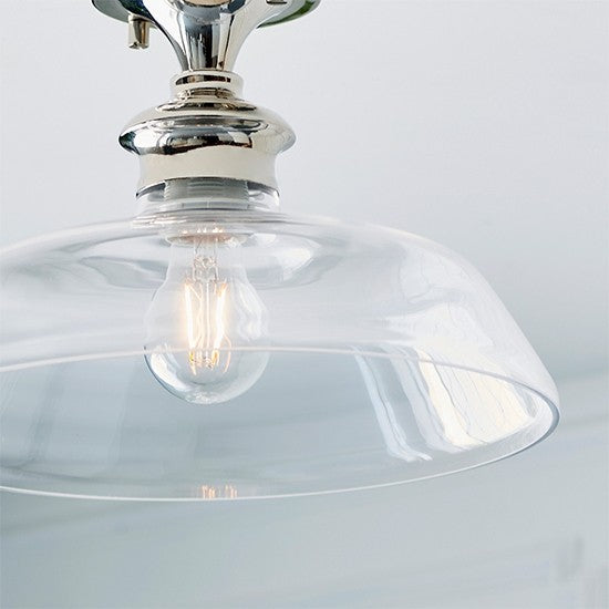 Barford Clear Glass Shade Semi Flush Ceiling Light In Bright Nickel