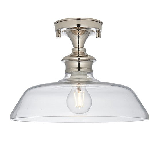 Barford Clear Glass Shade Semi Flush Ceiling Light In Bright Nickel