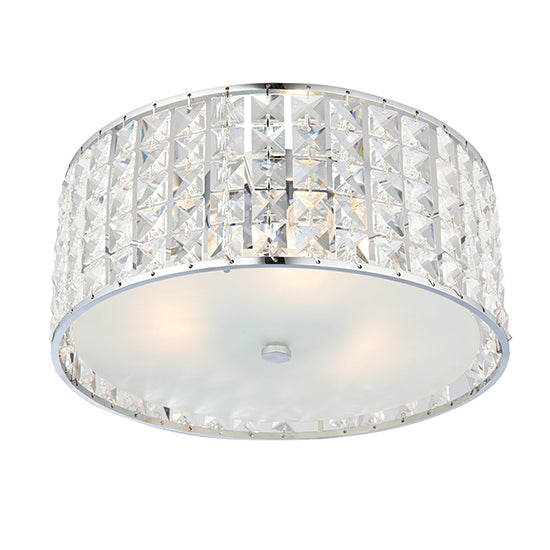 Belfont 3 Lights Clear Faceted Crystals Flush Ceiling Light In Chrome