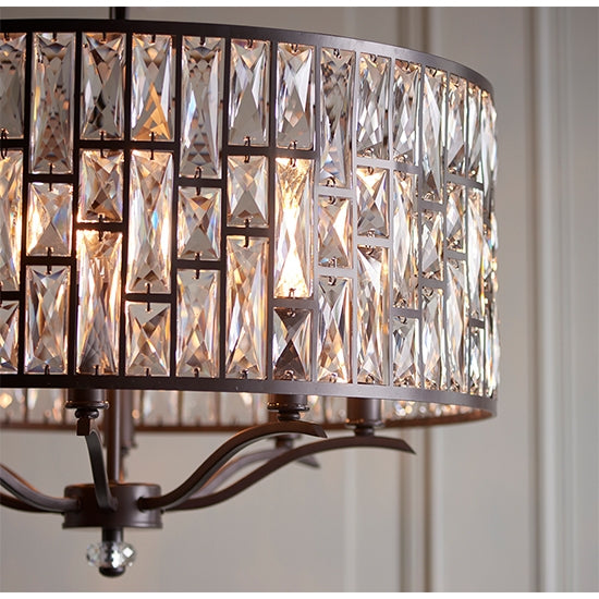 Belle Glass Crystals 8 Lights Ceiling Pendant Light In Dark Bronze