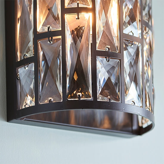 Belle Glass Crystals Wall Light In Dark Bronze