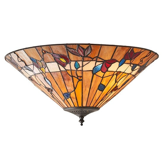 Bernwood Medium Tiffany Glass 2 Lights Flush Ceiling Light In Dark Bronze