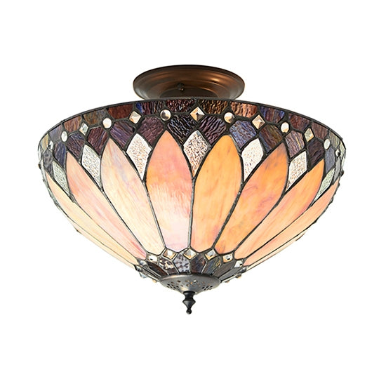 Brooklyn Medium Tiffany Glass 3 Lights Semi Flush Ceiling Light In Dark Bronze