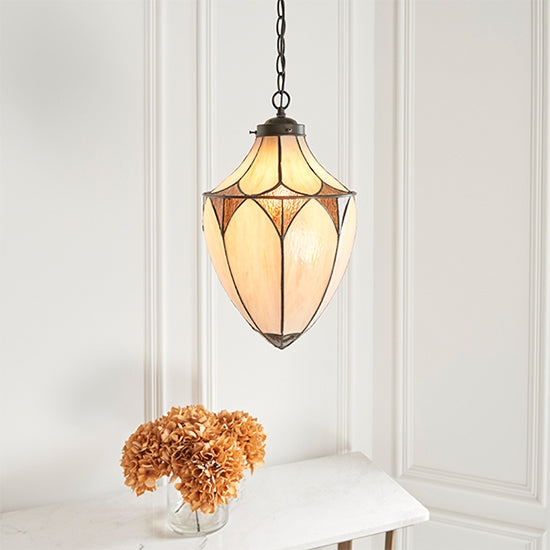 Brooklyn Medium Tiffany Glass Acorn Ceiling Pendant Light In Dark Bronze