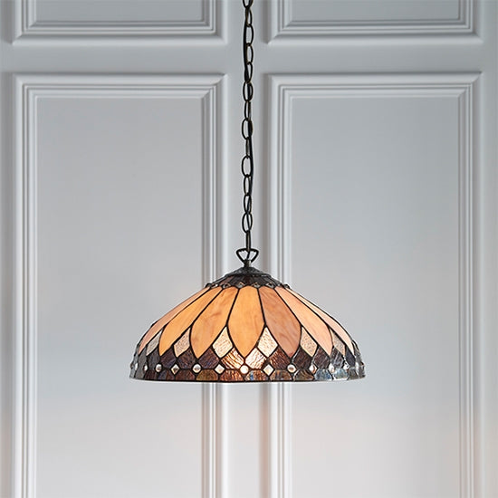 Brooklyn Medium Tiffany Glass Ceiling Pendant Light In Dark Bronze