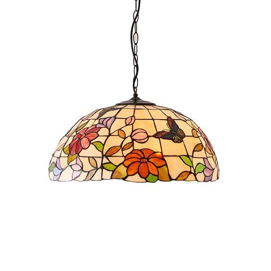 Butterfly Large Tiffany Art Glass 3 Lights Ceiling Pendant Light In Dark Bronze