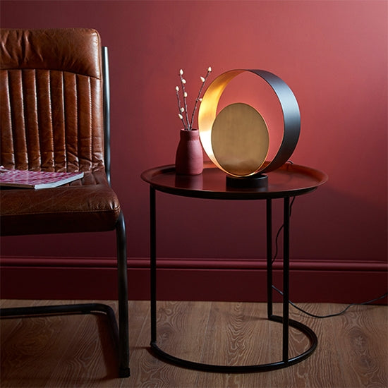 Cal Black Fabric Flex Table Lamp In Satin Brass And Matt Black