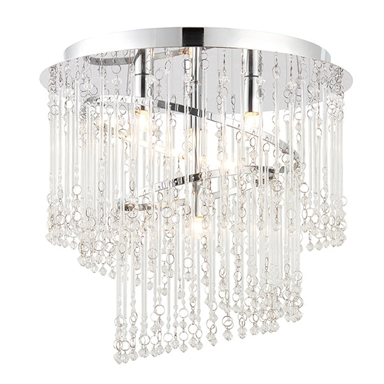 Camille 4 Lights Clear Glass Rods Flush Ceiling Light In Polished Chrome
