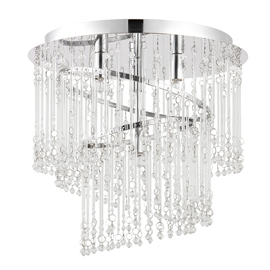Camille 4 Lights Clear Glass Rods Flush Ceiling Light In Polished Chrome