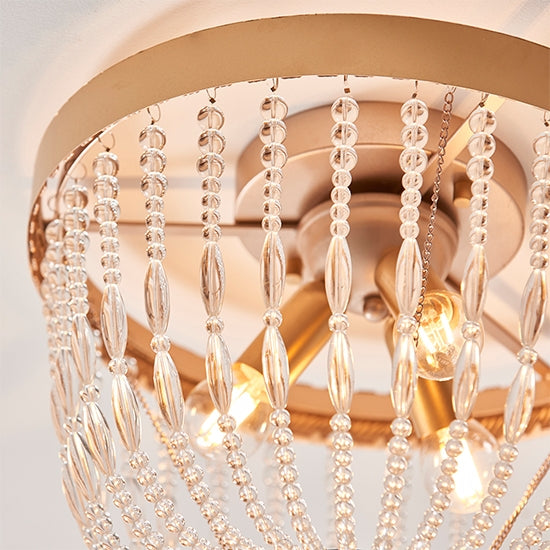 Celine 3 Lights Clear Glass Beads Flush Ceiling Light In Rose Gold