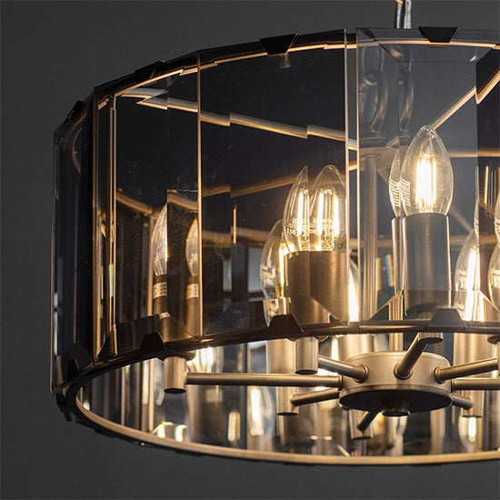 Clooney 8 Lights Ceiling Pendant Light In Tinted Bevelled Glass