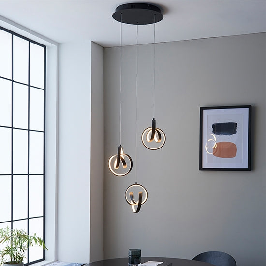 Cosma LED 3 Lights Ceiling Pendant Light In Textured Black