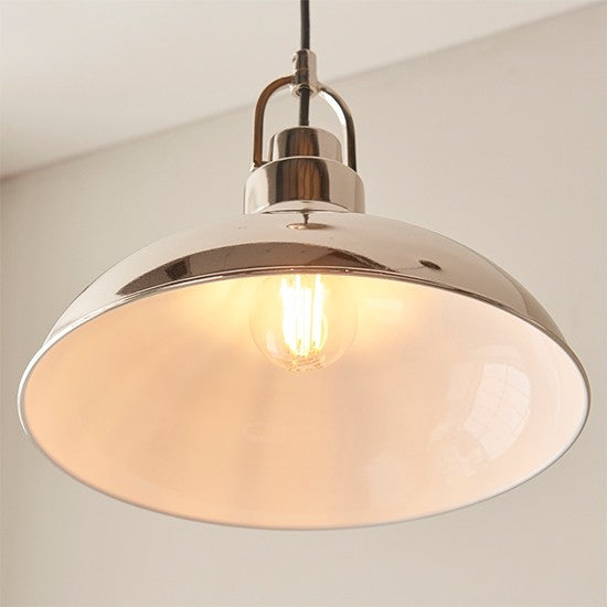 Crofton Gloss White Inner Shade Pendant Light In Polished Nickel