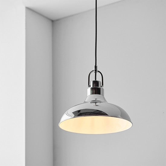 Crofton Gloss White Inner Shade Pendant Light In Polished Nickel