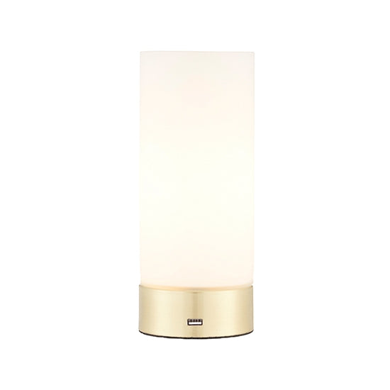 Dara USB Opal Glass Table Lamp In Brushed Brass