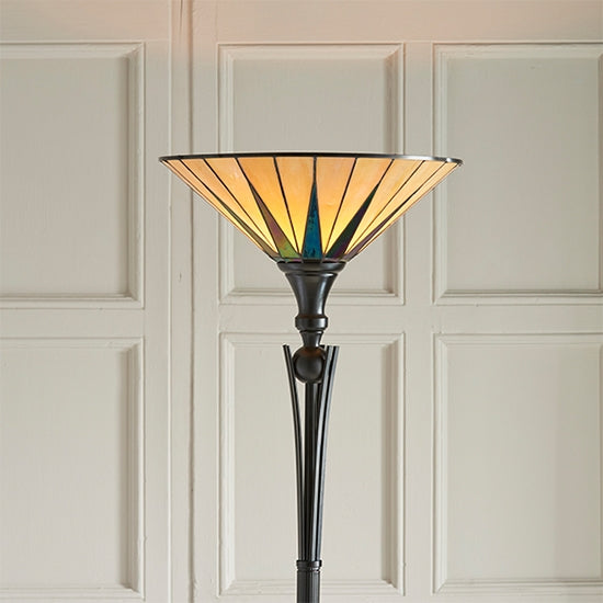 Dark Star Uplighter Tiffany Glass Floor Lamp In Black