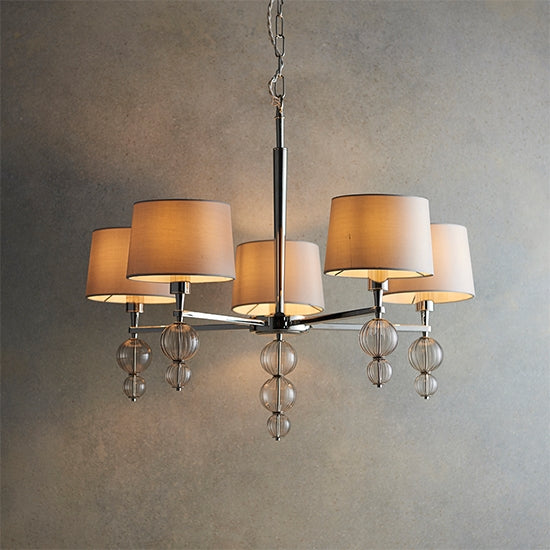 Darlaston 5 Lights Grey Shade Ceiling Pendant Light In Polished Nickel