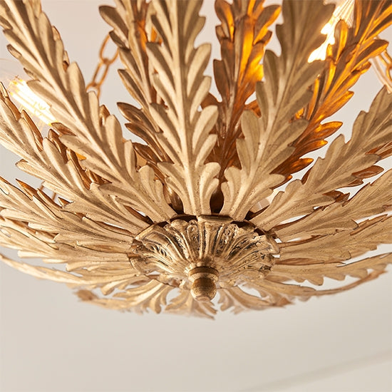Delphine 3 Lights Flush Decorative Layered Leaves Ceiling Light In Gold