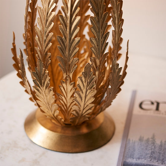 Delphine Decorative Layered Leaves Table Lamp In Gold With Ivory Shade